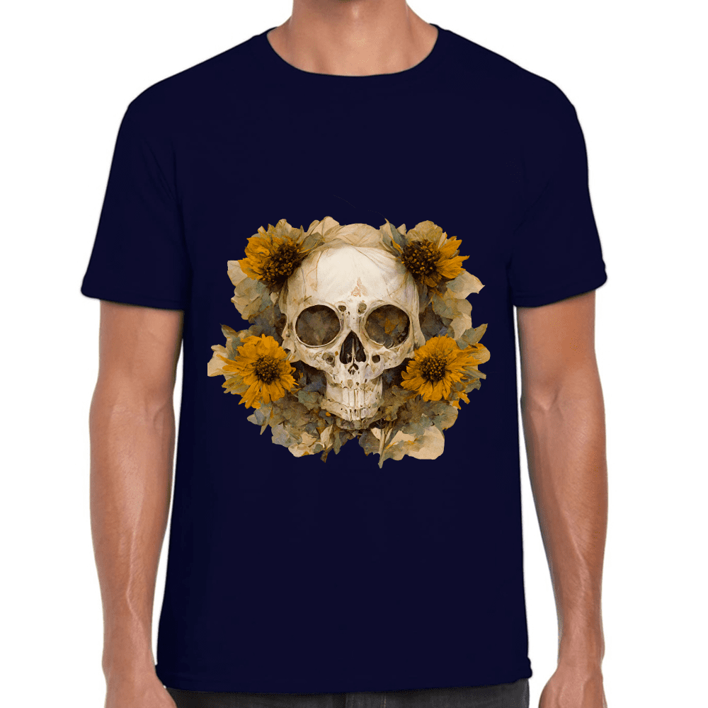 Playera Cráneo Con Girasol Día De Muertos Algodón Premium #763