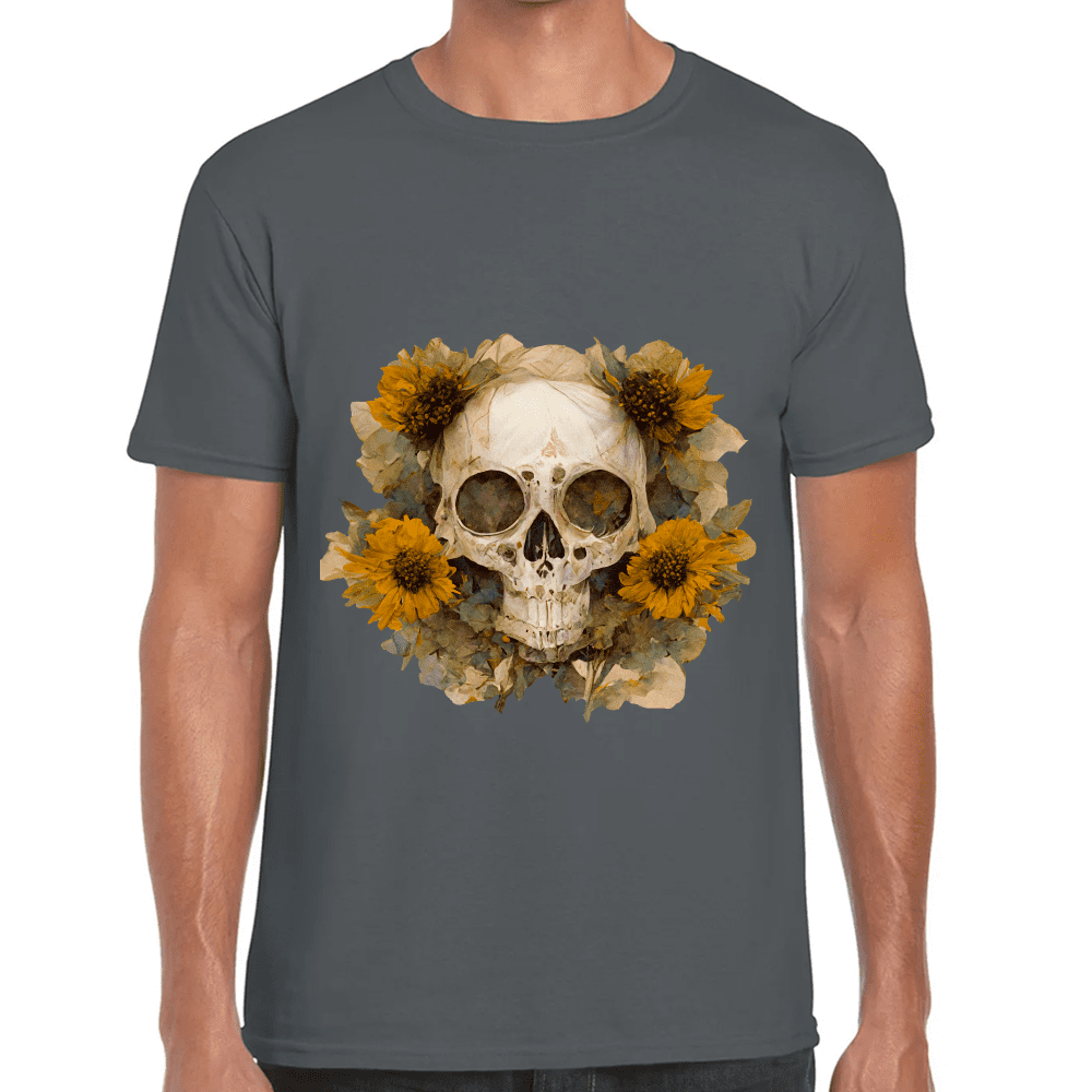 Playera Cráneo Con Girasol Día De Muertos Algodón Premium #763