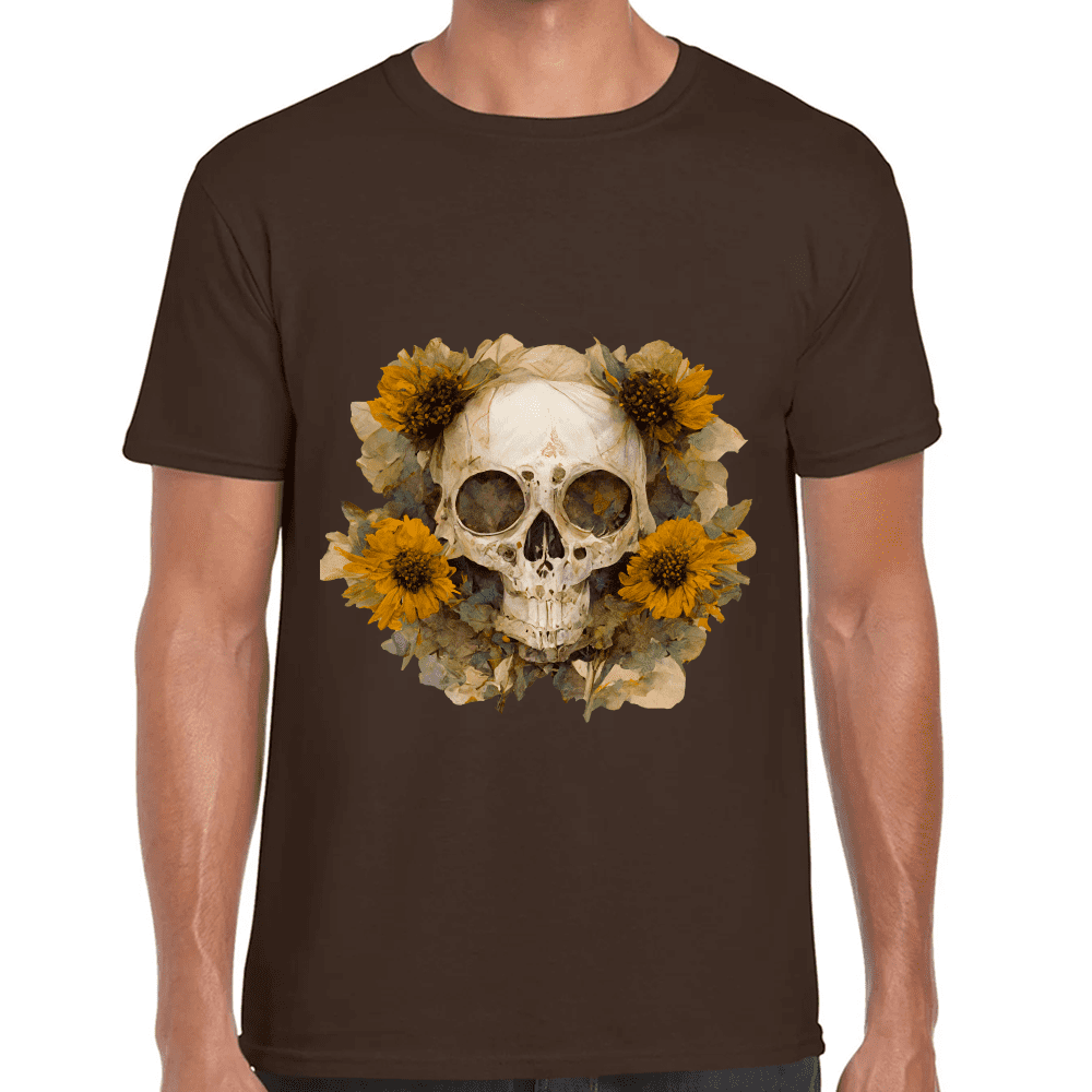Playera Cráneo Con Girasol Día De Muertos Algodón Premium #763