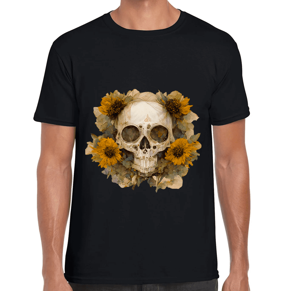 Playera Cráneo Con Girasol Día De Muertos Algodón Premium #763 Imagen principal del producto