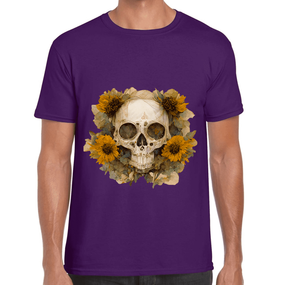 Playera Cráneo Con Girasol Día De Muertos Algodón Premium #763