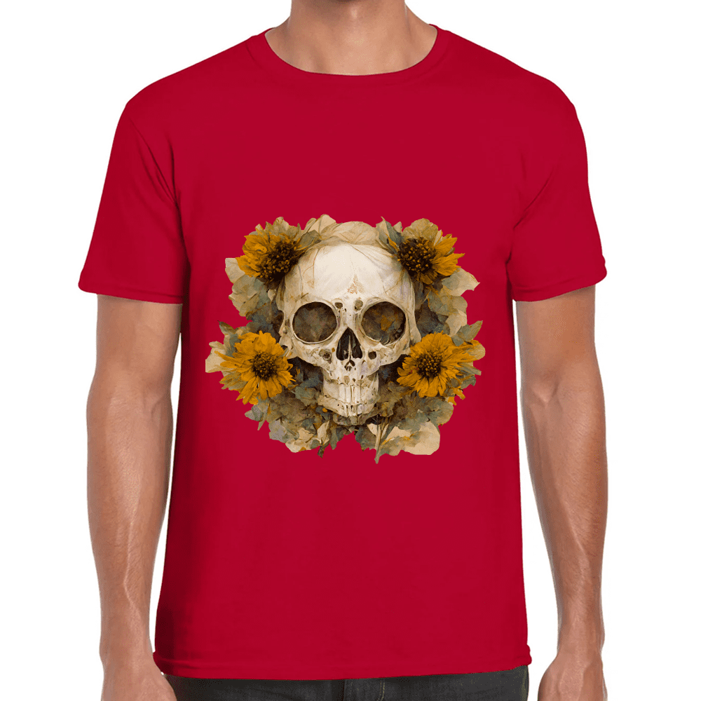 Playera Cráneo Con Girasol Día De Muertos Algodón Premium #763