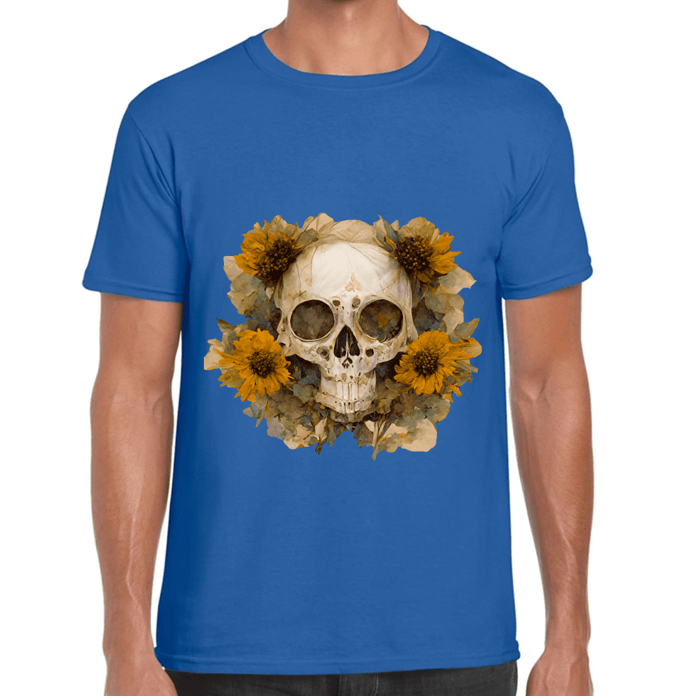 Playera Cráneo Con Girasol Día De Muertos Algodón Premium #763