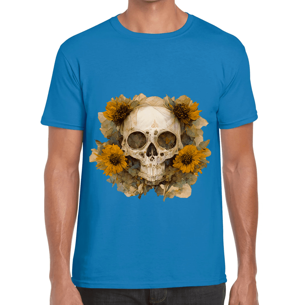 Playera Cráneo Con Girasol Día De Muertos Algodón Premium #763