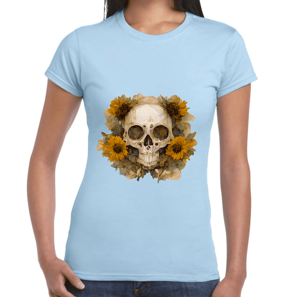 Playera Cráneo Con Girasol Día De Muertos Algodón Premium #763