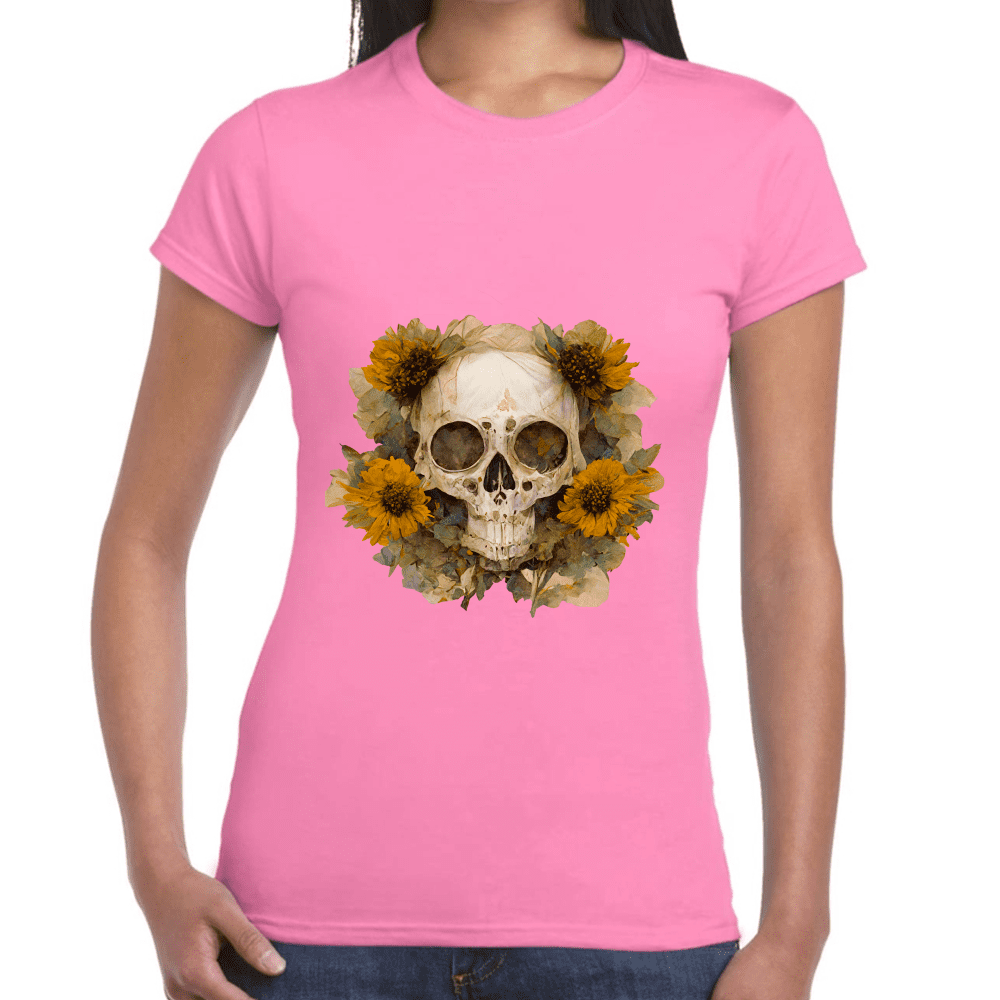 Playera Cráneo Con Girasol Día De Muertos Algodón Premium #763