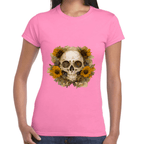 Playera Cráneo Con Girasol Día De Muertos Algodón Premium #763