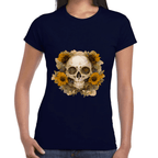 Playera Cráneo Con Girasol Día De Muertos Algodón Premium #763