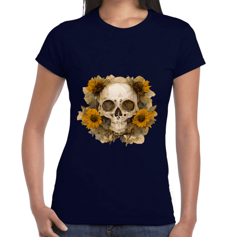Playera Cráneo Con Girasol Día De Muertos Algodón Premium #763