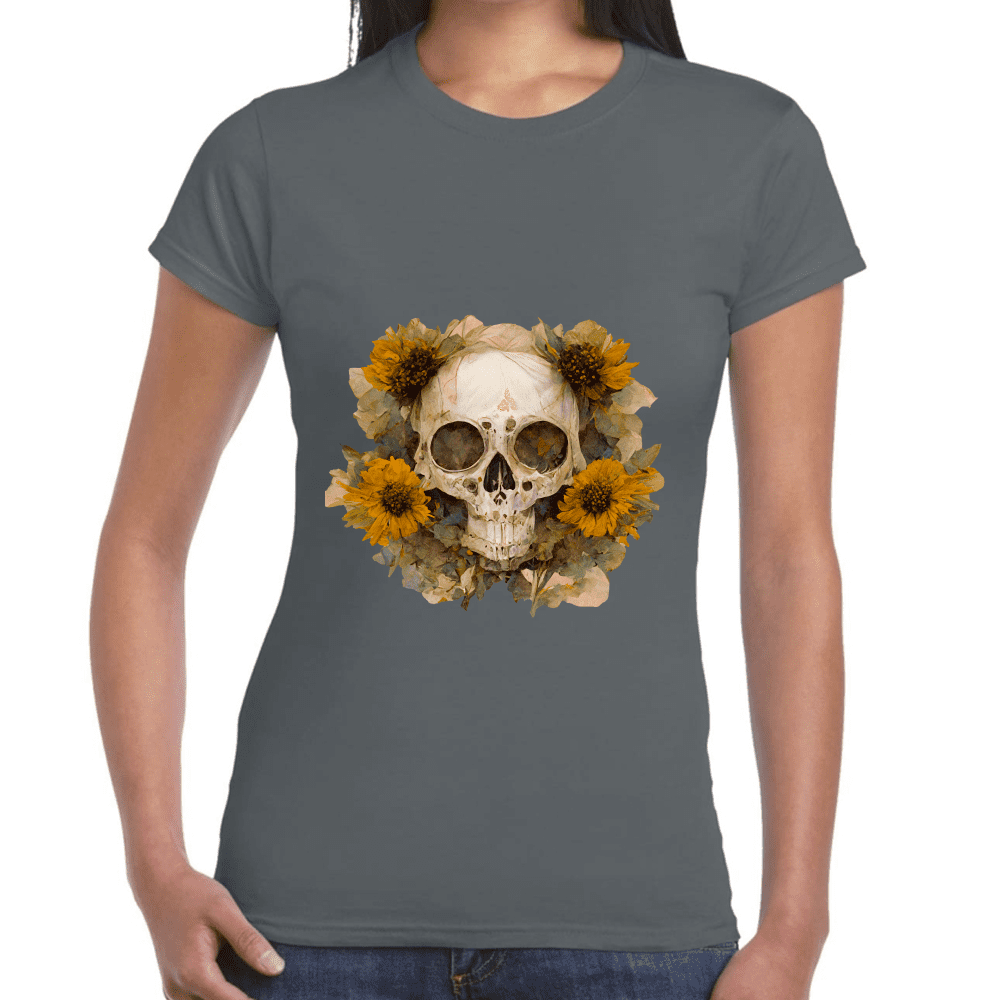 Playera Cráneo Con Girasol Día De Muertos Algodón Premium #763