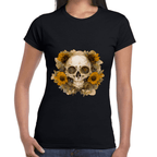 Playera Cráneo Con Girasol Día De Muertos Algodón Premium #763