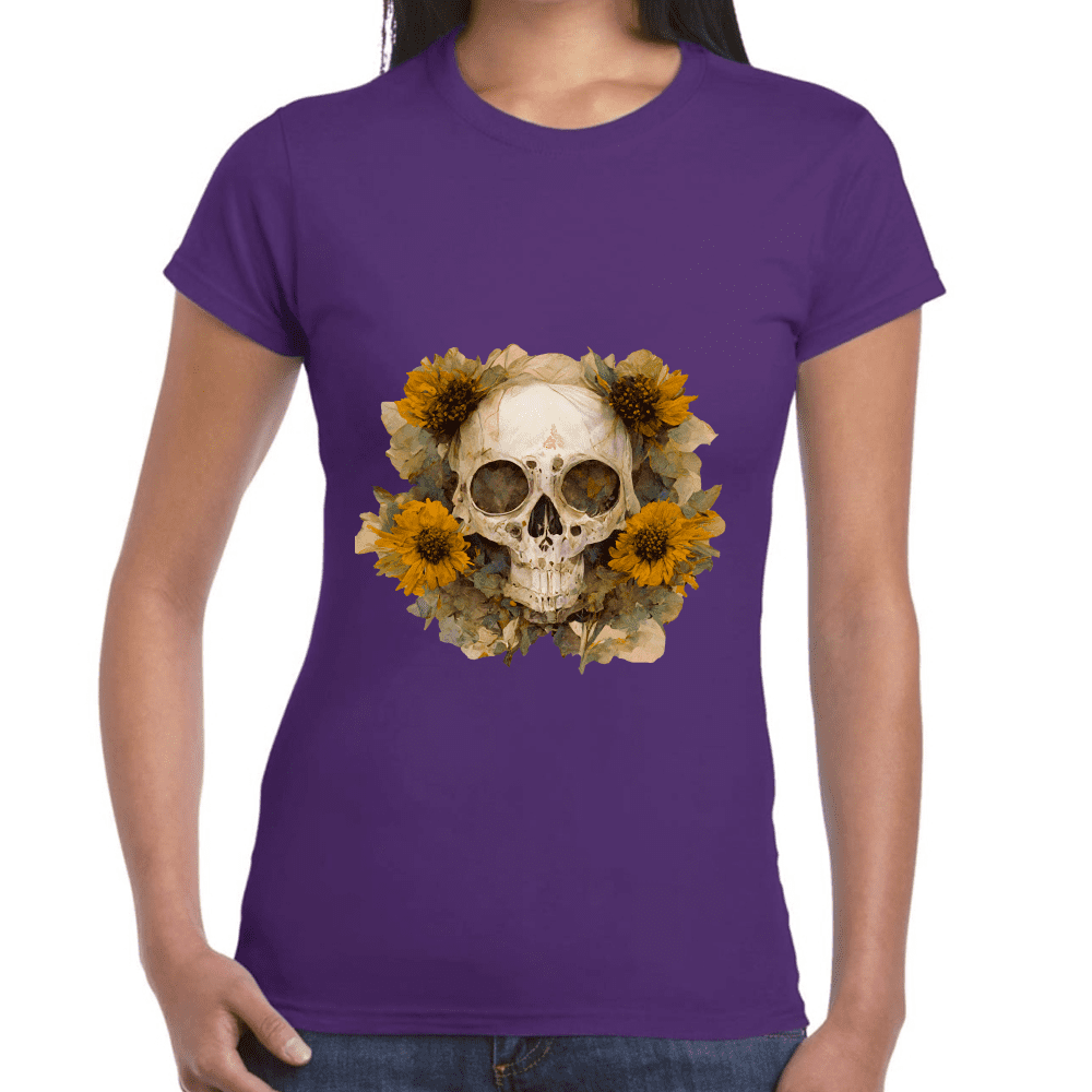 Playera Cráneo Con Girasol Día De Muertos Algodón Premium #763