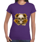Playera Cráneo Con Girasol Día De Muertos Algodón Premium #763