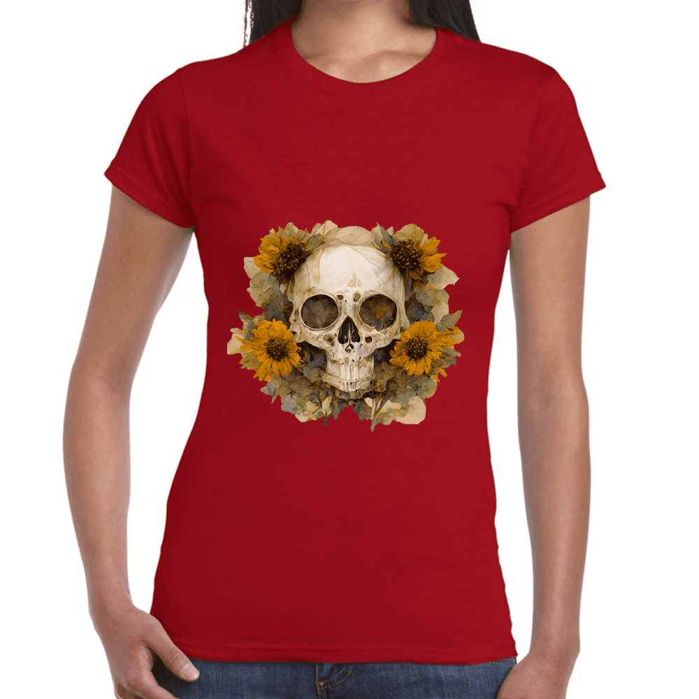 Playera Cráneo Con Girasol Día De Muertos Algodón Premium #763