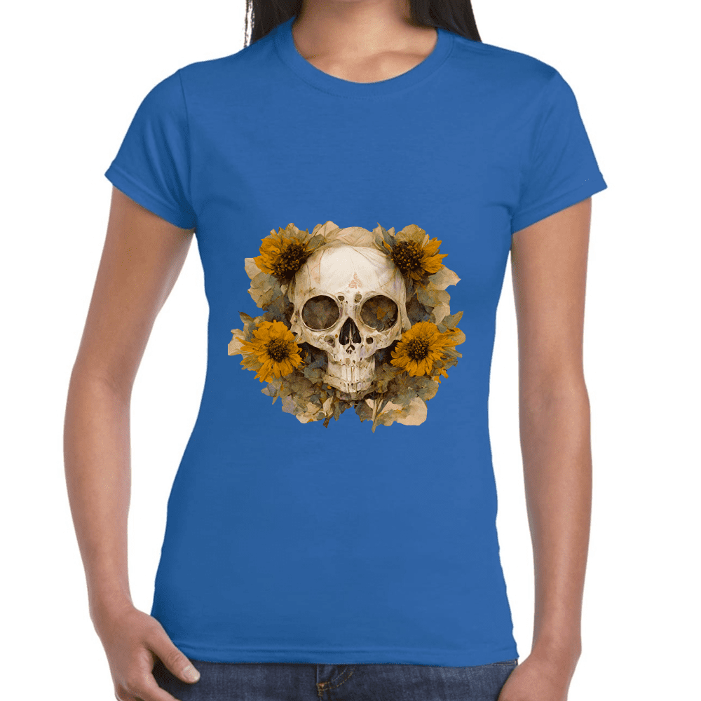 Playera Cráneo Con Girasol Día De Muertos Algodón Premium #763