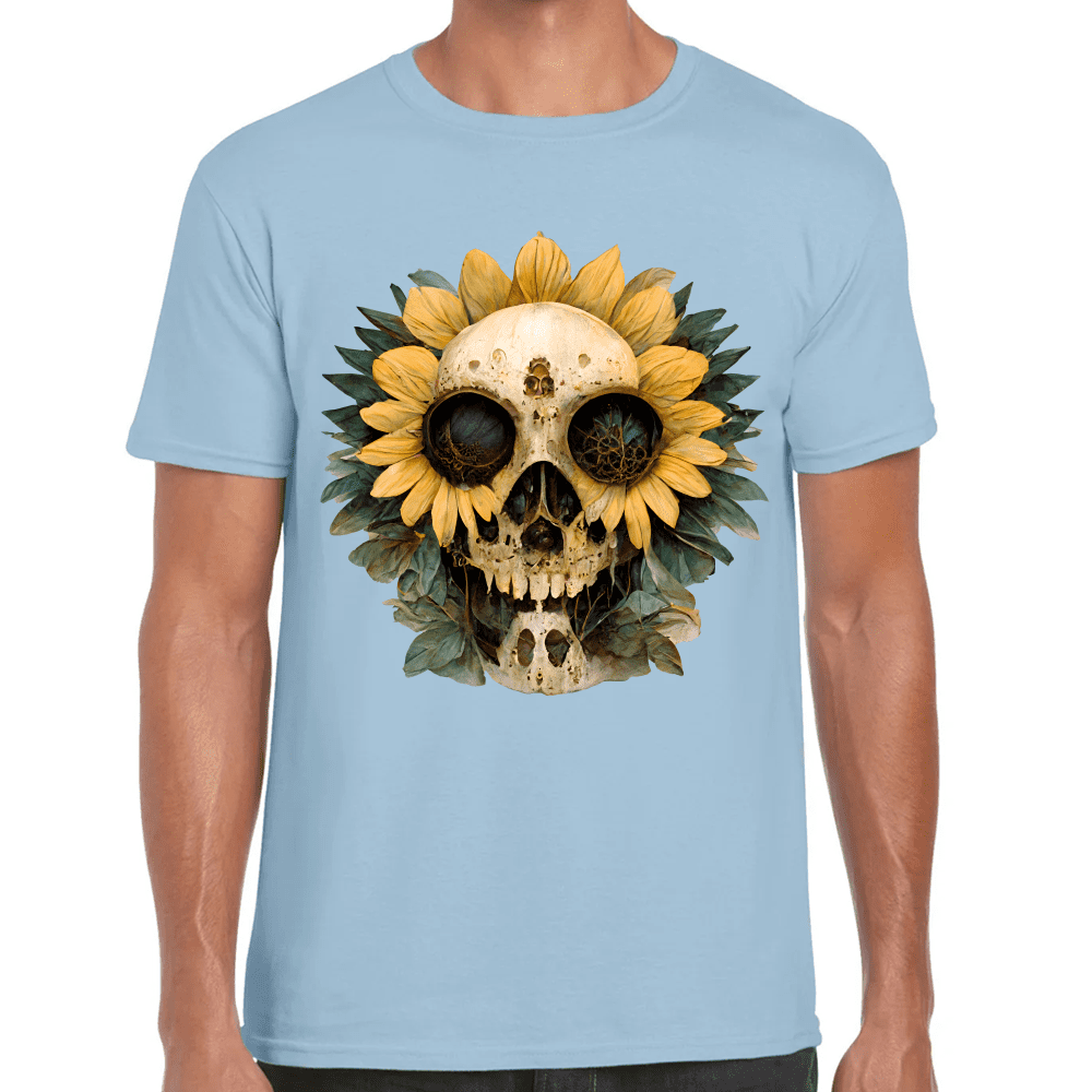 Playera Cráneo Con Girasol Día De Muertos Algodón Premium #764