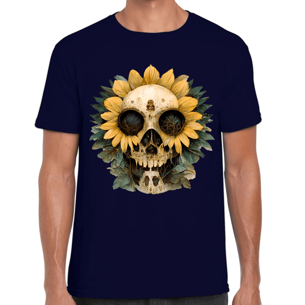 Playera Cráneo Con Girasol Día De Muertos Algodón Premium #764
