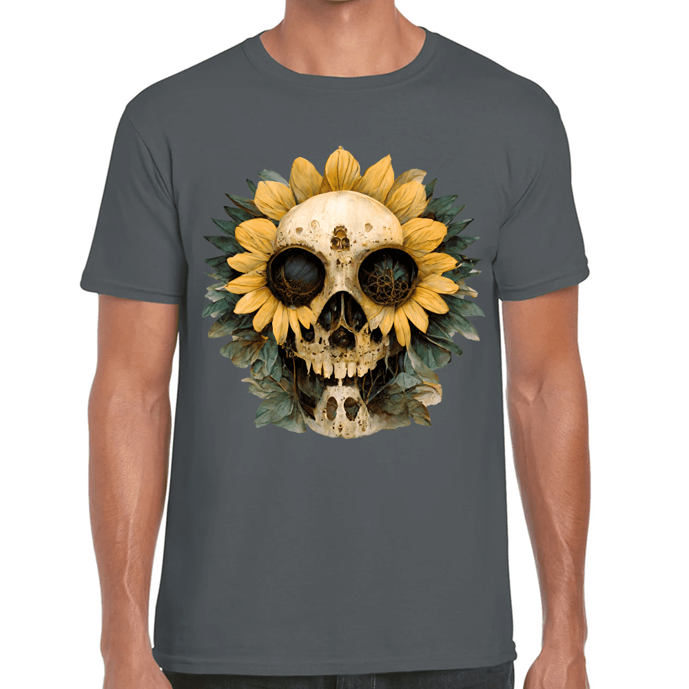 Playera Cráneo Con Girasol Día De Muertos Algodón Premium #764