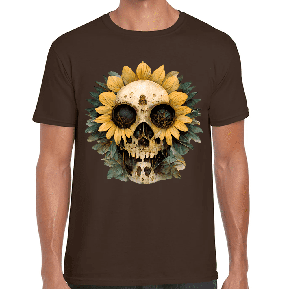 Playera Cráneo Con Girasol Día De Muertos Algodón Premium #764