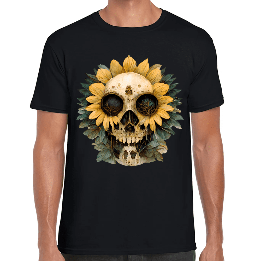 Playera Cráneo Con Girasol Día De Muertos Algodón Premium #764 Imagen principal del producto