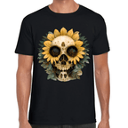 Playera Cráneo Con Girasol Día De Muertos Algodón Premium #764