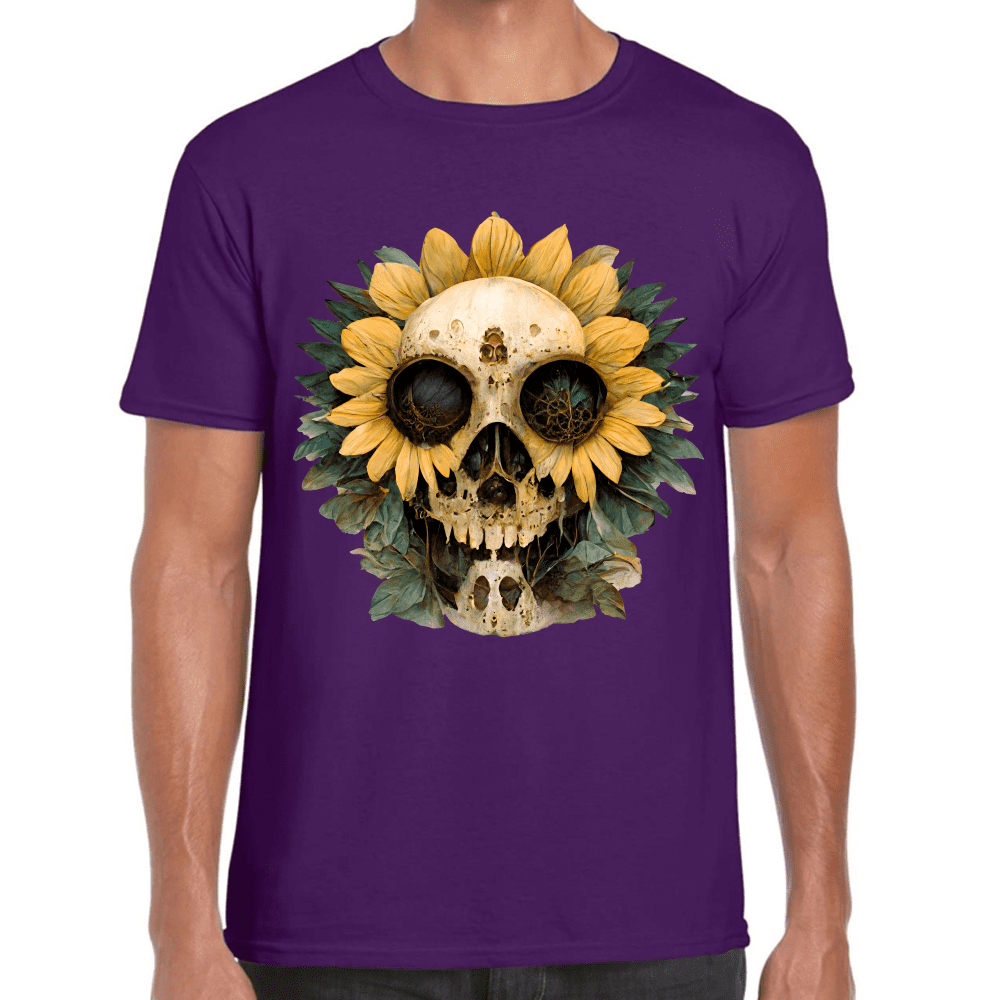 Playera Cráneo Con Girasol Día De Muertos Algodón Premium #764