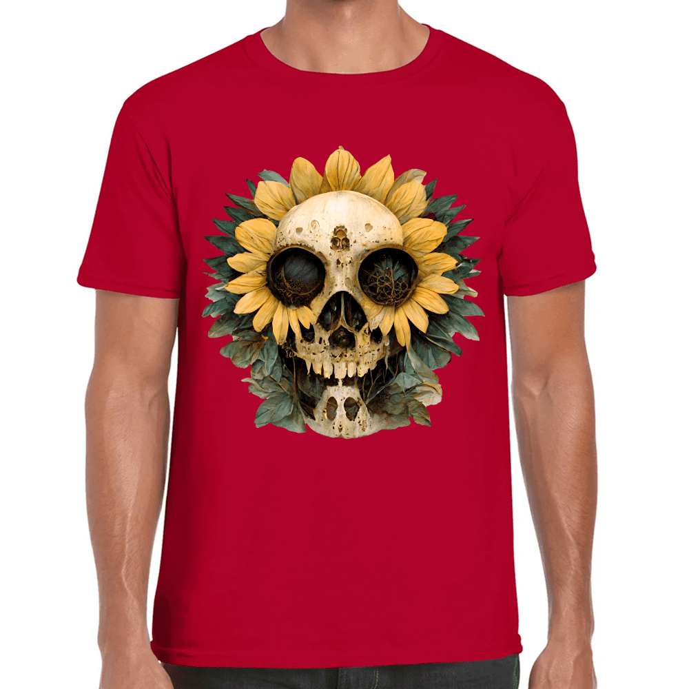 Playera Cráneo Con Girasol Día De Muertos Algodón Premium #764