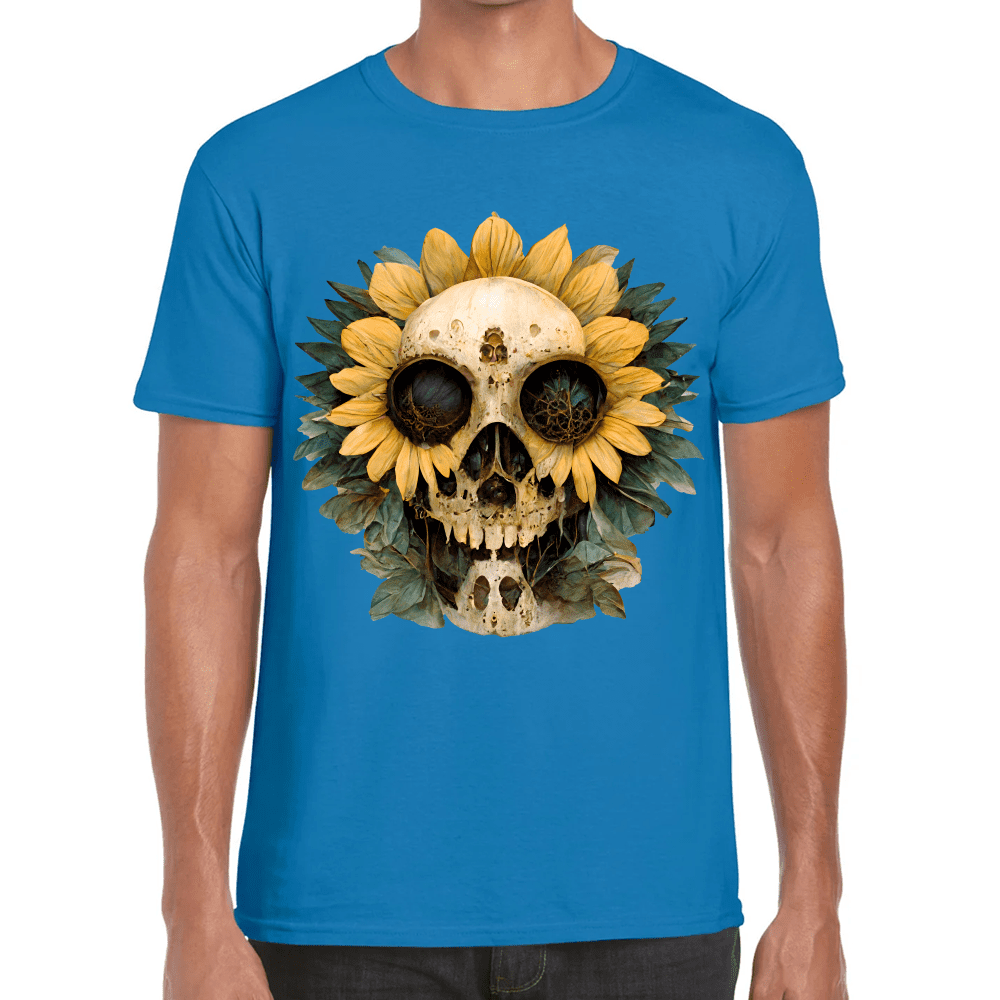 Playera Cráneo Con Girasol Día De Muertos Algodón Premium #764