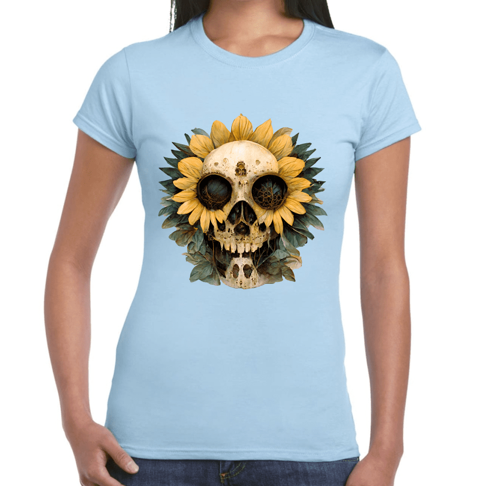 Playera Cráneo Con Girasol Día De Muertos Algodón Premium #764
