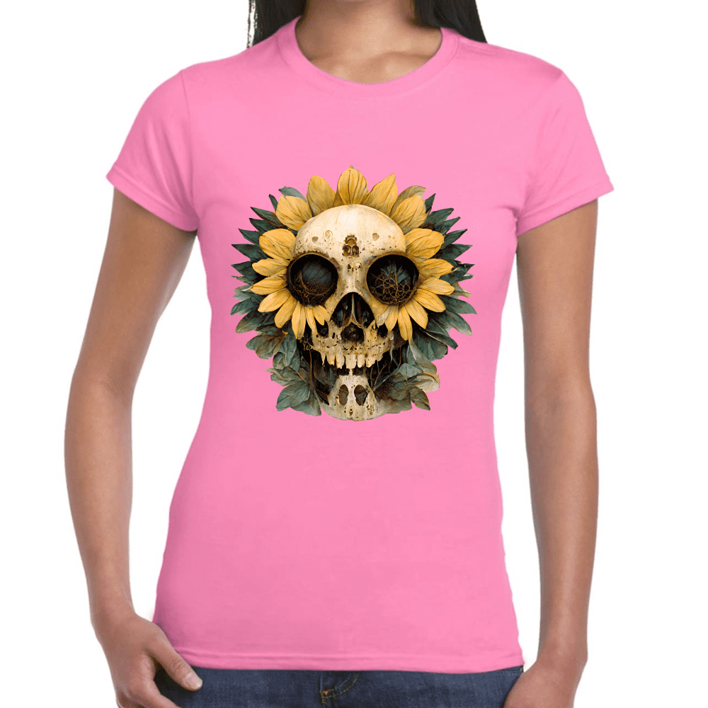Playera Cráneo Con Girasol Día De Muertos Algodón Premium #764