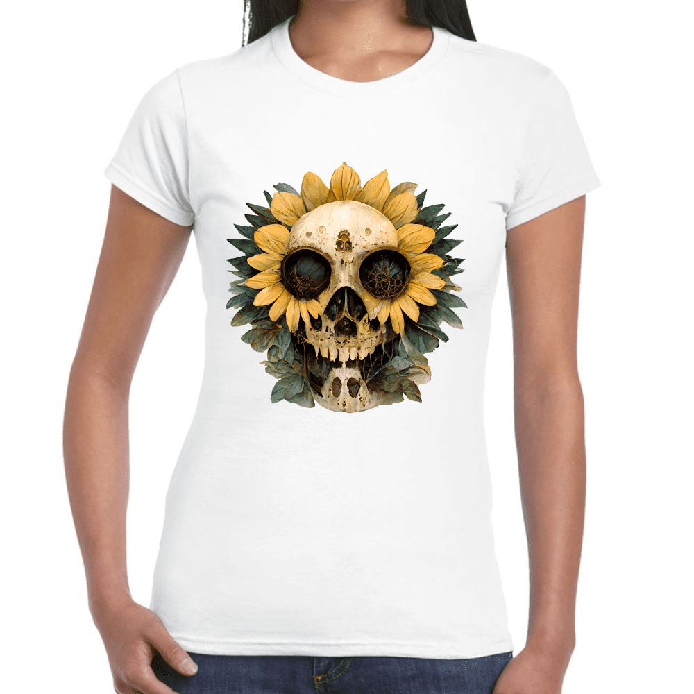Playera Cráneo Con Girasol Día De Muertos Algodón Premium #764