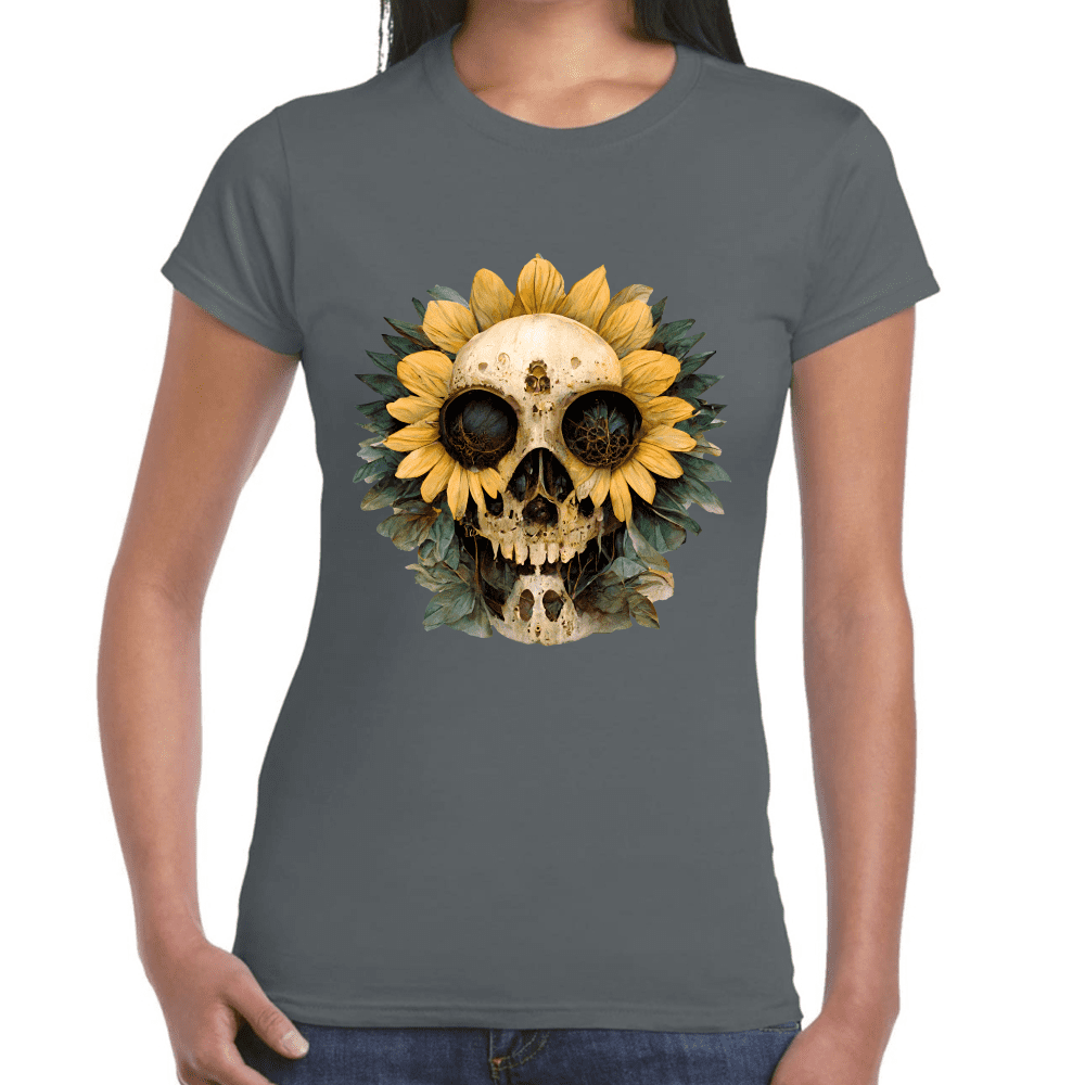 Playera Cráneo Con Girasol Día De Muertos Algodón Premium #764