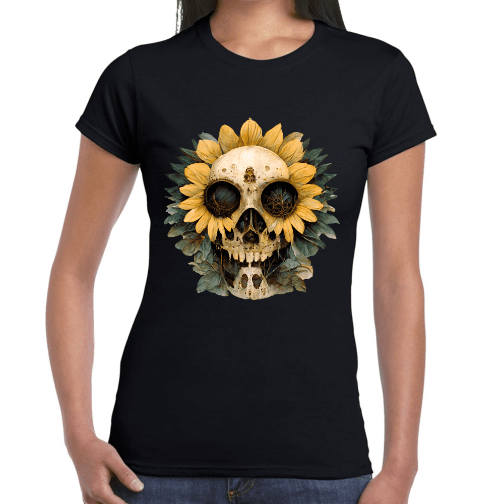 Playera Cráneo Con Girasol Día De Muertos Algodón Premium #764