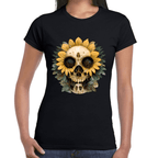 Playera Cráneo Con Girasol Día De Muertos Algodón Premium #764