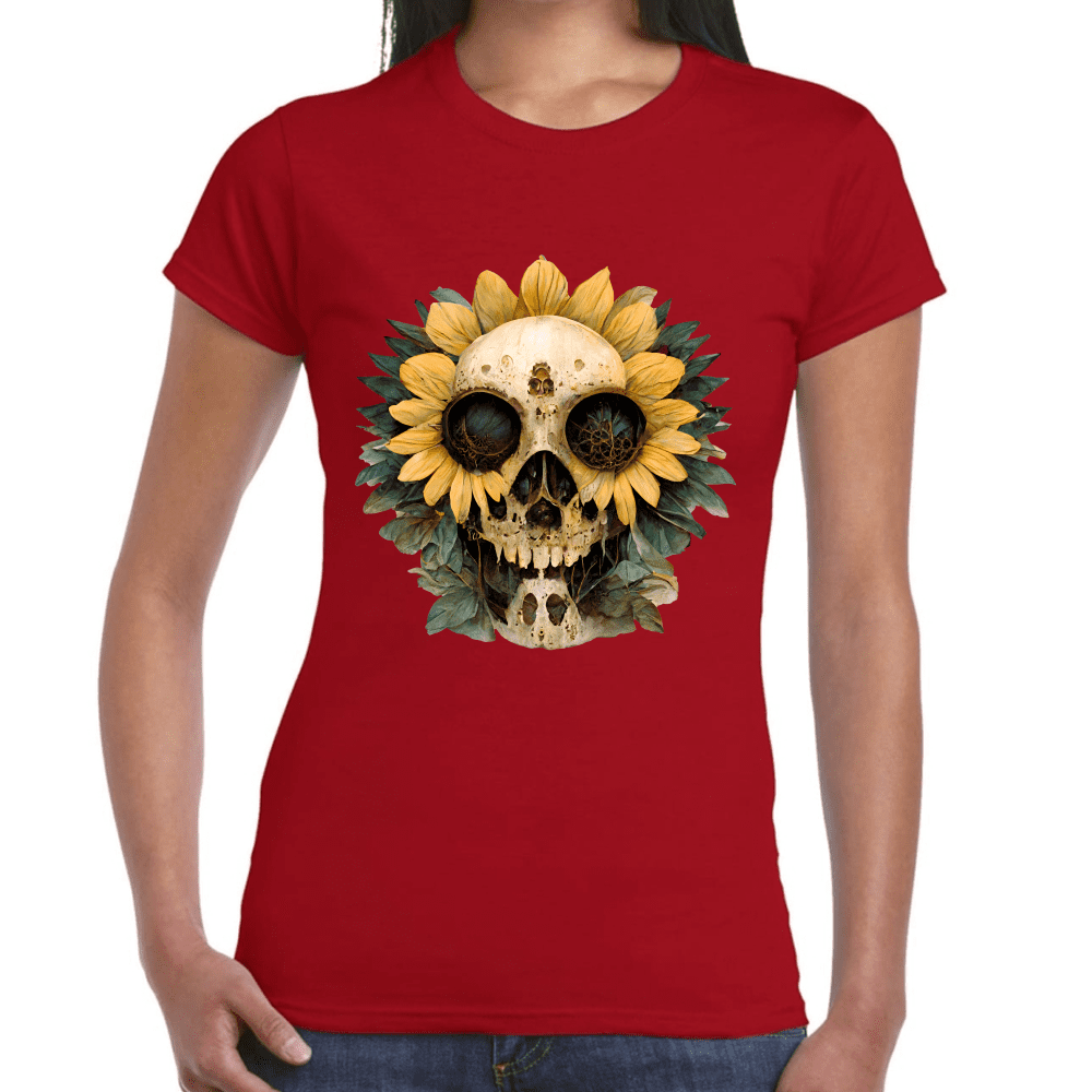Playera Cráneo Con Girasol Día De Muertos Algodón Premium #764