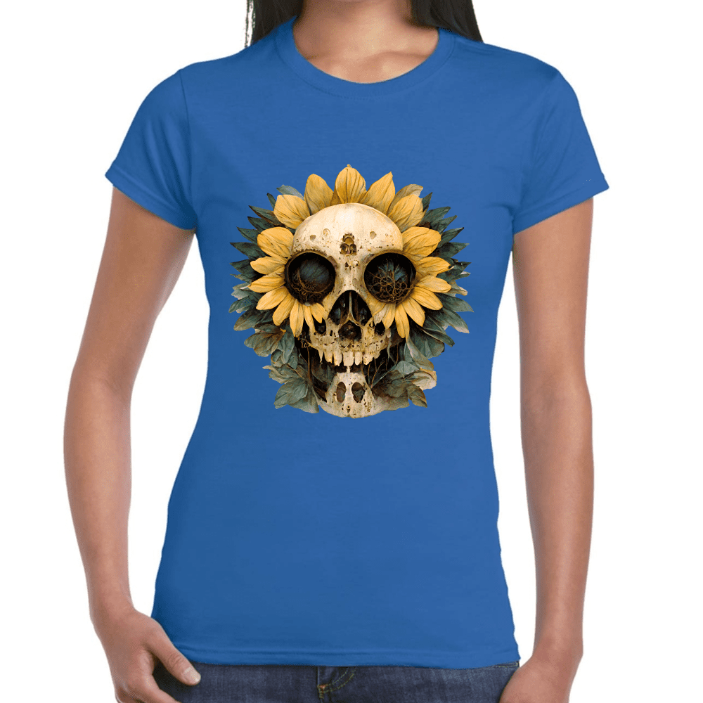 Playera Cráneo Con Girasol Día De Muertos Algodón Premium #764
