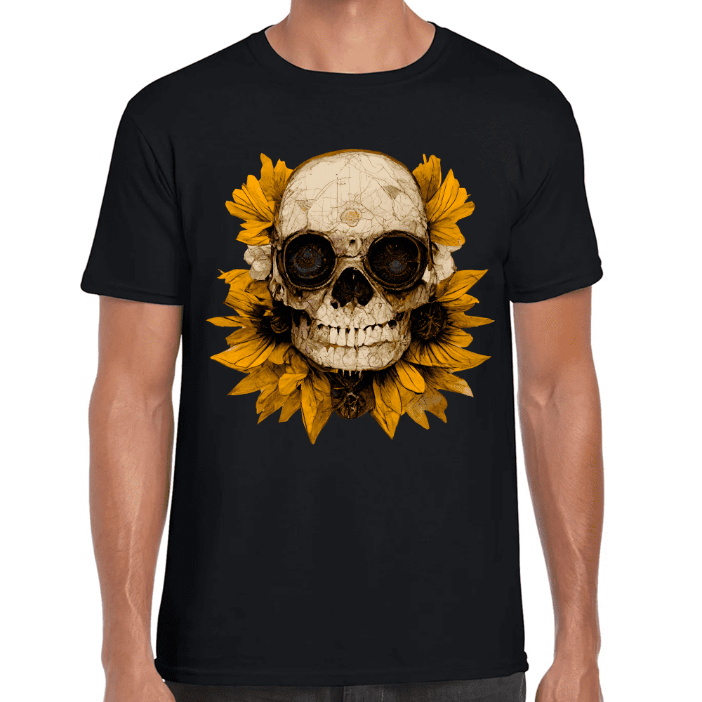 Playera Cráneo Con Girasol Día De Muertos Algodón Premium #775