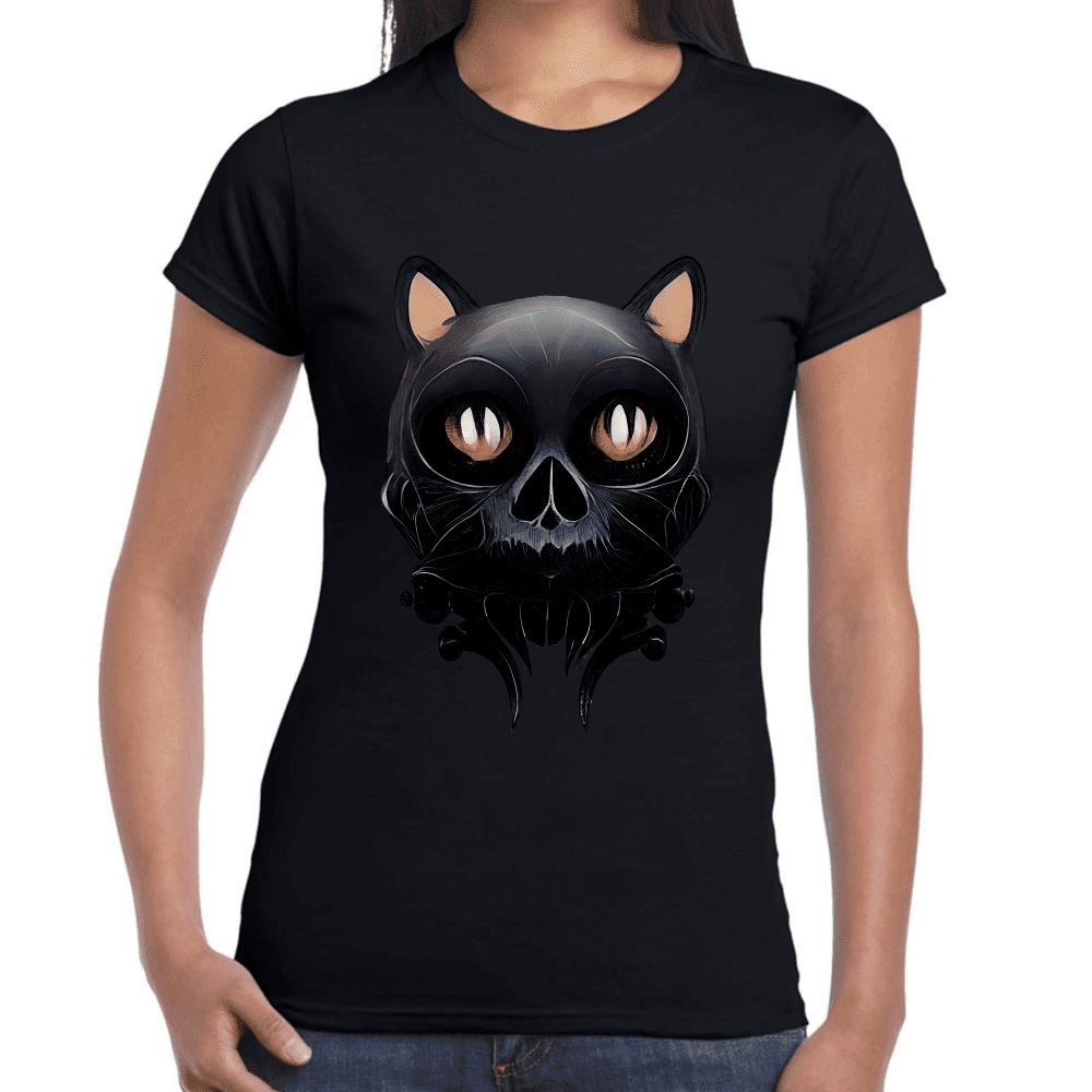 Playera Cráneo Gatito Día De Muertos Algodón Premium #777