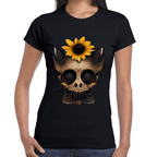 Playera Cráneo Gatito Con Girasol Día De Muertos Algodón Premium #779