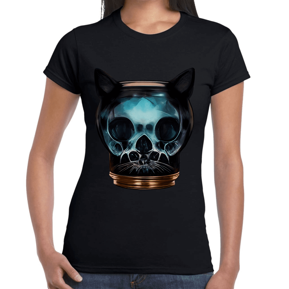 Playera Cráneo Gatito Día De Muertos Algodón Premium #780