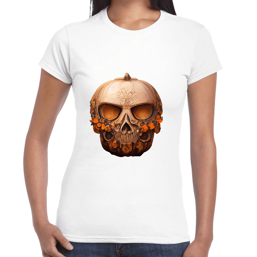 Playera Cráneo Calabaza Día De Muertos Y Halloween Algodón Premium #781