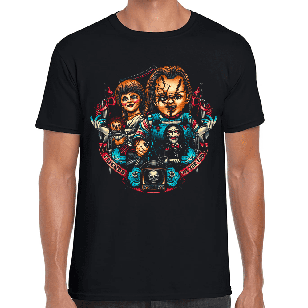Playera Friends Til The End Chucky, Annabelle y Saw Algodón Premium #797