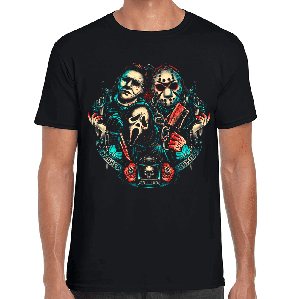 Playera Masked Homies Michael Myers, Jason Voorhees y Ghostface Algodón Premium #804
