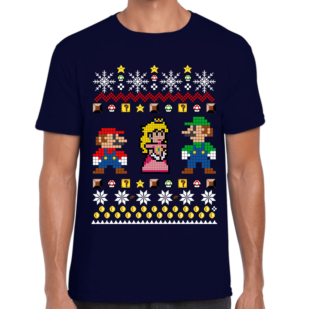 Playera Mario Bros Navidad Algodón Premium #1021