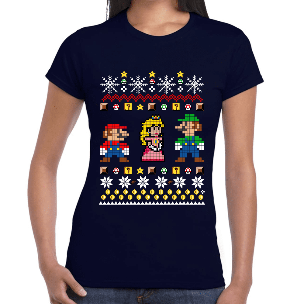 Playera Mario Bros Navidad Algodón Premium #1021