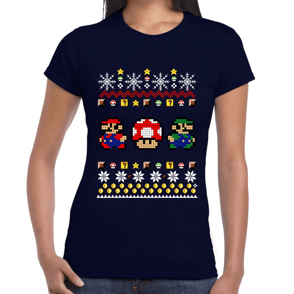 Playera Mario Bros Navidad Algodón Premium #1022