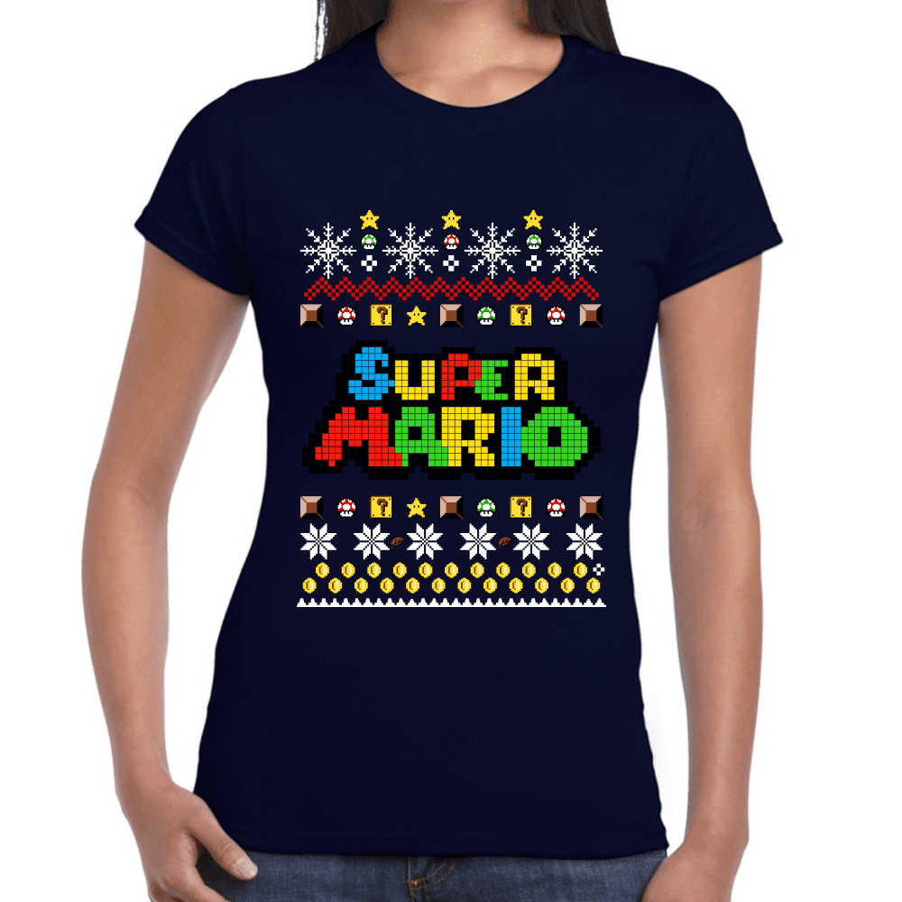 Playera Super Mario Navidad Algodón Premium #1023