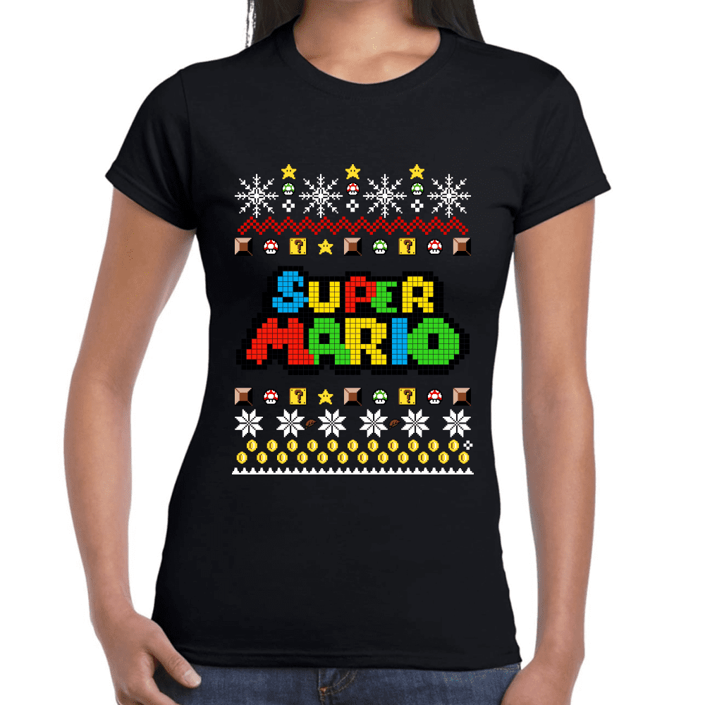 Playera Super Mario Navidad Algodón Premium #1023