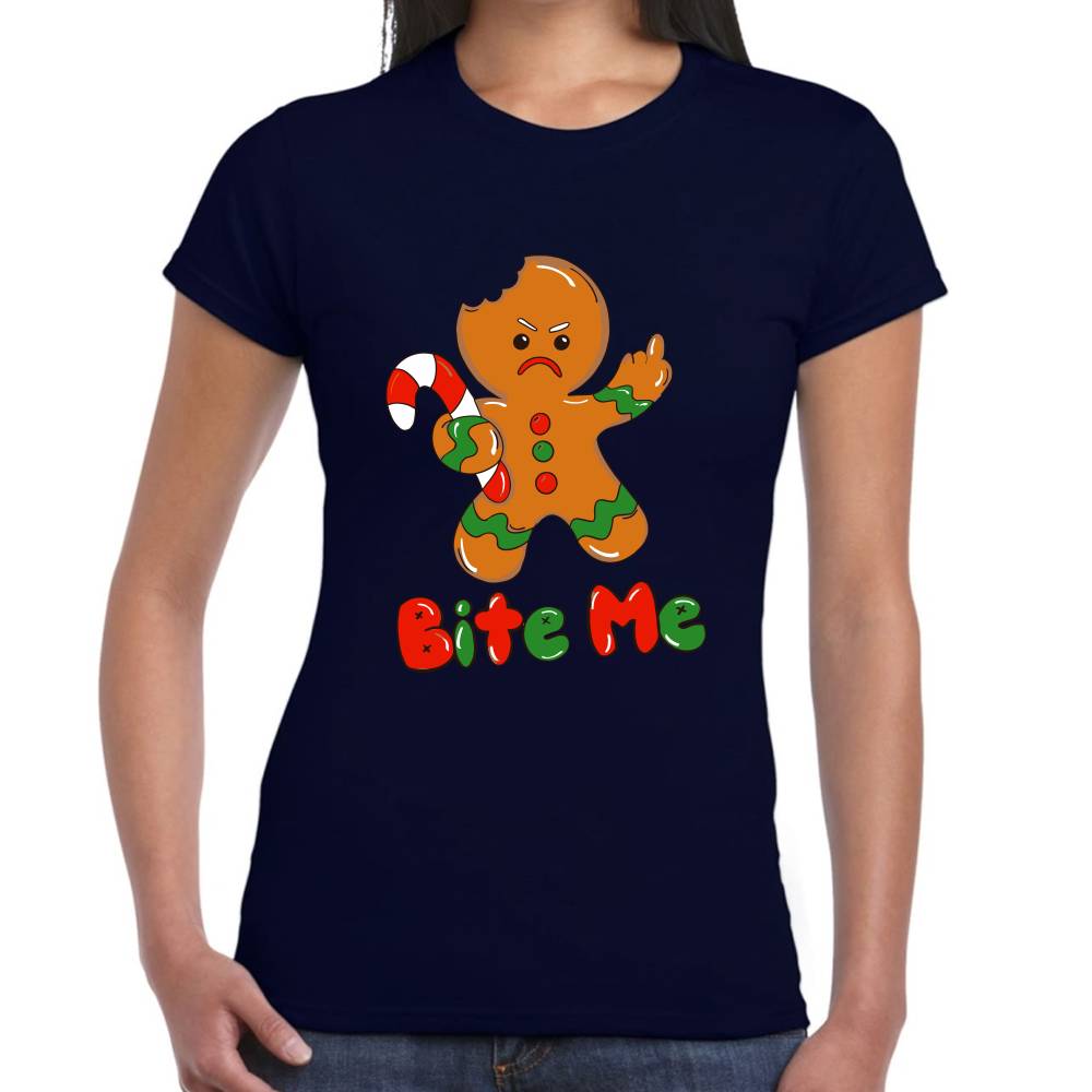 Playera Navidad Galleta Bite Me Algodón Premium #0001461