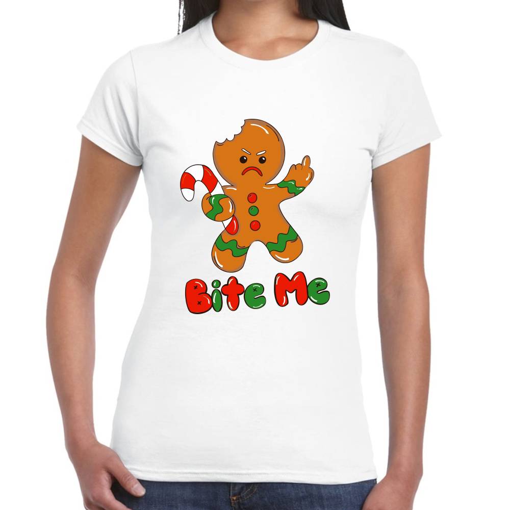 Playera Navidad Galleta Bite Me Algodón Premium #0001461